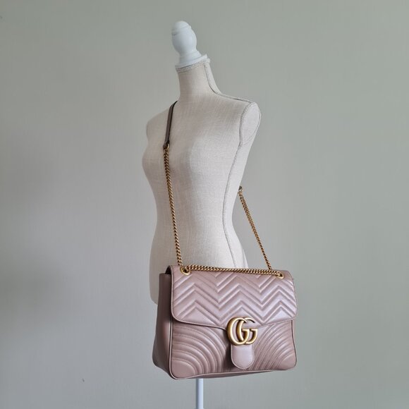 Gucci GG Marmont Large Shoulder Bag Dusty Pink Rose Mauve Matelasse Gold Rare - Picture 2 of 16